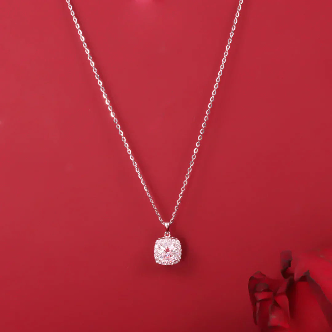 Silver Square Pendant With Chain