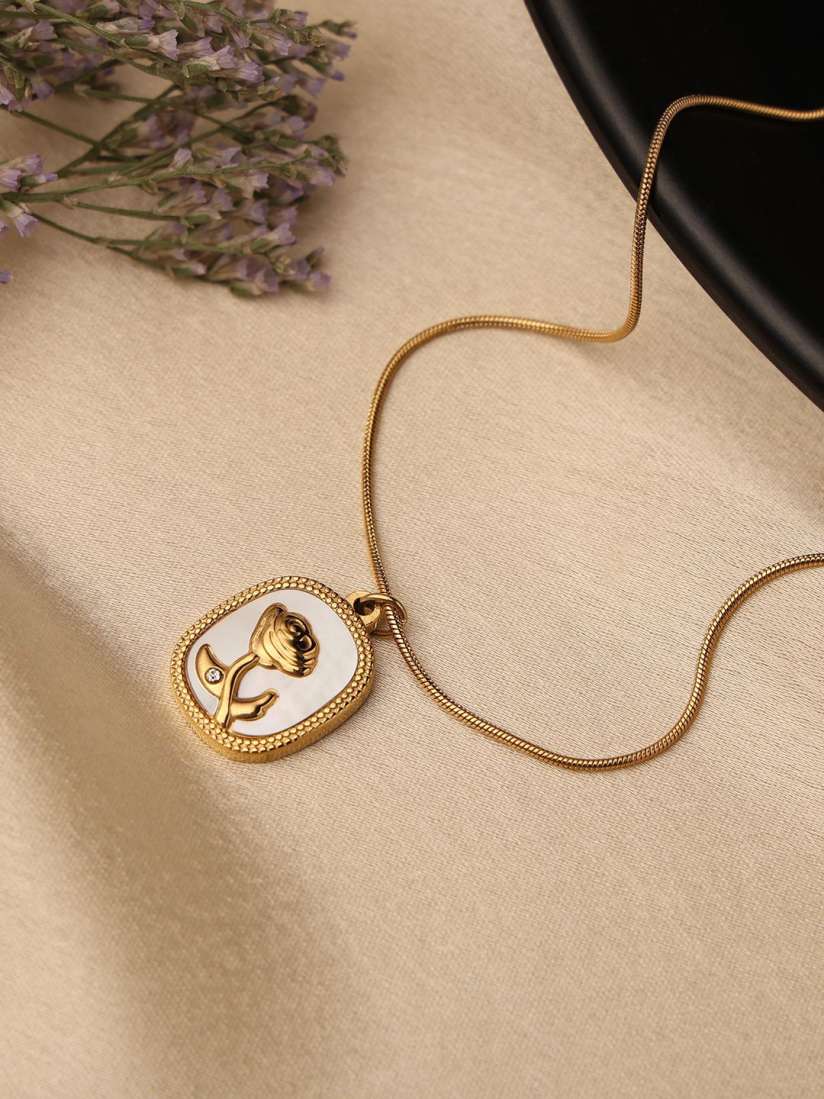 Sweet Rose Pendant For Women & Girls Gold-plated Stainless Steel Pendant buy 1 get 1 free